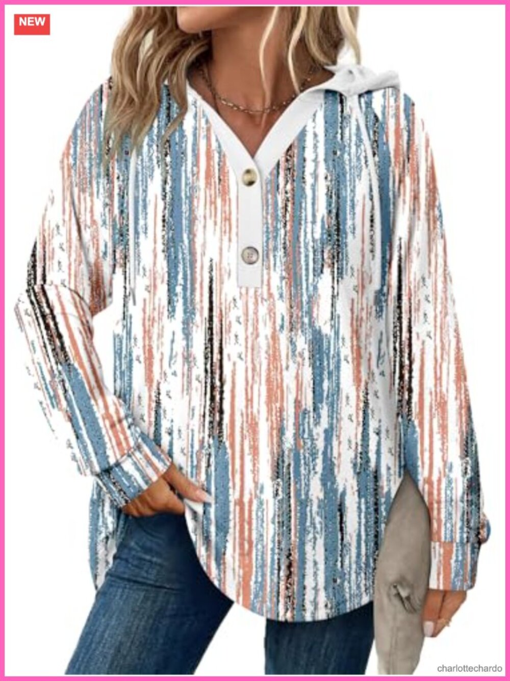 Women's Oversized Button Hoodie Drawstring Long Sleeve Pullover Sweatshirt